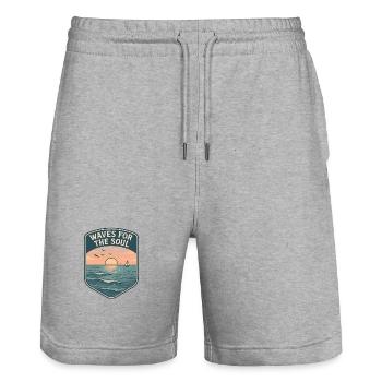 Waves for the Soul - Stanley/Stella Trainer Unisex Organic Jogging Shorts - heather grey - Front - Nik (191cm) & Marisol (170cm)