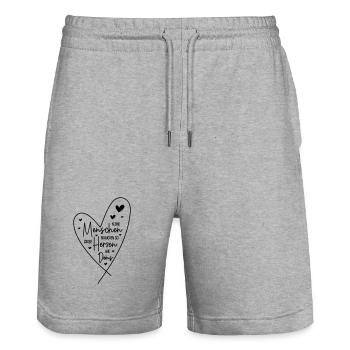 Kleine Menschen brauchen so große Herzen wie Deins - Stanley/Stella Unisex Bio Joggingshorts Trainer  - Grau meliert - Vorne - Nik (191cm) & Marisol (170cm)