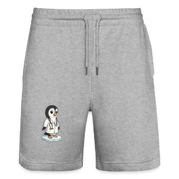 Soin pingouin en blouse de médecin - Short de jogging bio TRAINER Stanley/Stella unisexe - gris chiné - Devant - Nik (191cm) & Marisol (170cm)