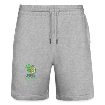 "Ich esse Pflanzen, um Pflanzen zu retten" - Stanley/Stella Unisex Bio Joggingshorts Trainer  - Grau meliert - Vorne - Nik (191cm) & Marisol (170cm)