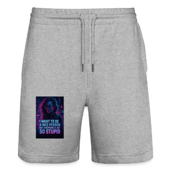 Design de néon humoristique avec un dicton sarcastique - Short de jogging bio TRAINER Stanley/Stella unisexe - gris chiné - Devant - Nik (191cm) & Marisol (170cm)
