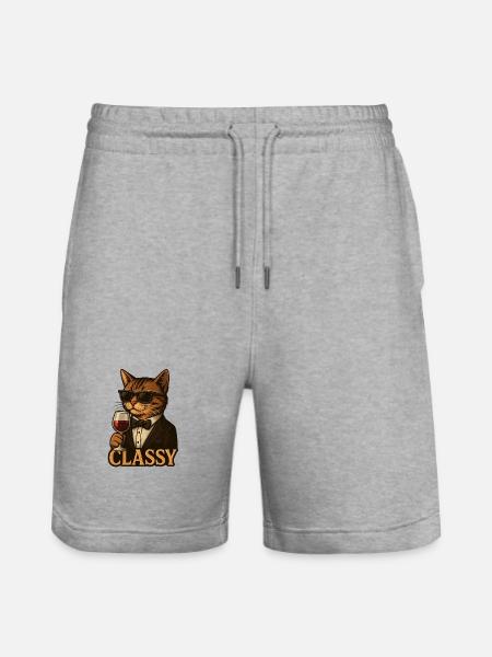 Sophisticated Cat with Wine and Tuxedo - Stanley/Stella Trainer Unisex Organic Jogging Shorts - heather grey