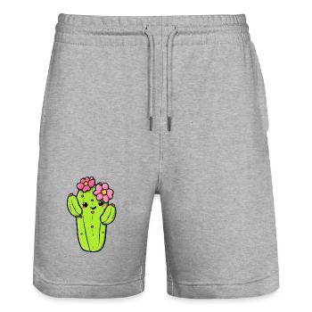 Kaktus - Stanley/Stella Unisex Bio Joggingshorts Trainer  - Grau meliert - Vorne - Nik (191cm) & Marisol (170cm)