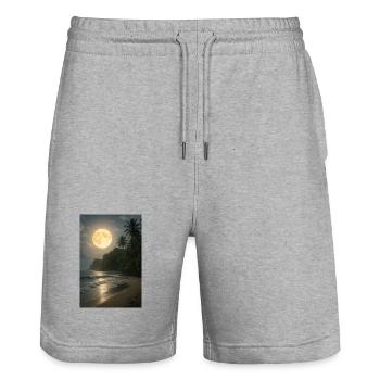Mondschein über Tropenstrand - Stanley/Stella Unisex Bio Joggingshorts Trainer  - Grau meliert - Vorne - Nik (191cm) & Marisol (170cm)