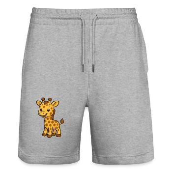 Süßer Giraffenfreund Kindermotiv - Stanley/Stella Unisex Bio Joggingshorts Trainer  - Grau meliert - Vorne - Nik (191cm) & Marisol (170cm)