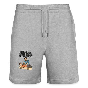 Hinlegen klappe halten, Physio MACHT - Stanley/Stella Unisex Bio Joggingshorts Trainer  - Grau meliert - Vorne - Nik (191cm) & Marisol (170cm)