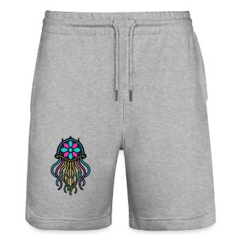 Neon-Qualle im Mandala-Stil - Stanley/Stella Unisex Bio Joggingshorts Trainer  - Grau meliert - Vorne - Nik (191cm) & Marisol (170cm)
