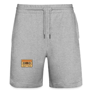 Retro Cassette Design for Vintage Clothing - Stanley/Stella Trainer Unisex Organic Jogging Shorts - heather grey - Front - Nik (191cm) & Marisol (170cm)