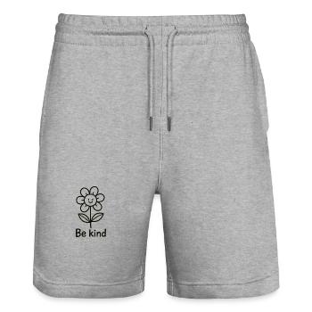 Cheerful flower with message - Stanley/Stella Trainer Unisex Organic Jogging Shorts - heather grey - Front - Nik (191cm) & Marisol (170cm)