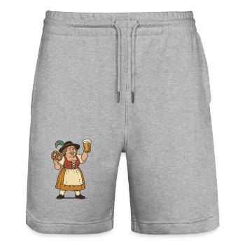 Cheerful Woman with Beer and Pretzel - Stanley/Stella Trainer Unisex Organic Jogging Shorts - heather grey - Front - Nik (191cm) & Marisol (170cm)