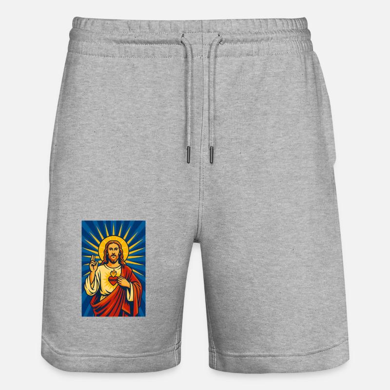 Illustration du Sacré-Cœur de Jésus, chrétien - Short de jogging bio TRAINER Stanley/Stella unisexe - gris chiné