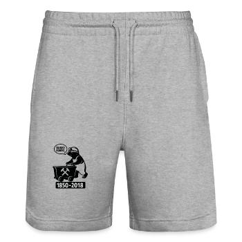 Mines de la région de la Ruhr Merci mon pote 1850-2018 - Short de jogging bio TRAINER Stanley/Stella unisexe - gris chiné - Devant - Nik (191cm) & Marisol (170cm)