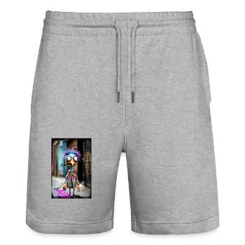 Poupée fantaisie aux cheveux colorés dans le style punk - Short de jogging bio TRAINER Stanley/Stella unisexe - gris chiné - Devant - Nik (191cm) & Marisol (170cm)
