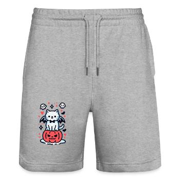 Pumpkin Cat - Stanley/Stella Unisex Bio Joggingshorts Trainer  - Grau meliert - Vorne - Nik (191cm) & Marisol (170cm)