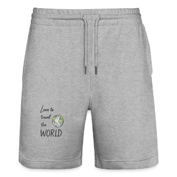 Voyage Amour Terre Illustration - Short de jogging bio TRAINER Stanley/Stella unisexe - gris chiné - Devant - Nik (191cm) & Marisol (170cm)
