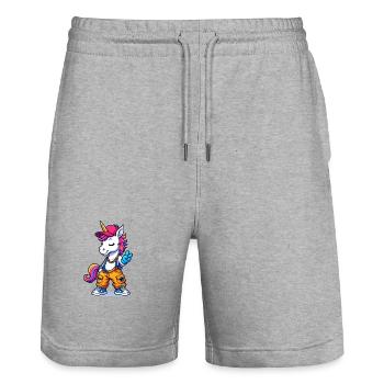 Künstlerischer Einhorn-Charme mit urbanem Stil - Stanley/Stella Unisex Bio Joggingshorts Trainer  - Grau meliert - Vorne - Nik (191cm) & Marisol (170cm)