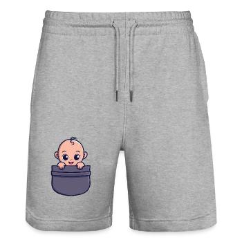 Bébé de Poche Pocket Baby Cadeau Mignon et Drôle - Short de jogging bio TRAINER Stanley/Stella unisexe - gris chiné - Devant - Nik (191cm) & Marisol (170cm)