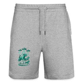 OVNIs extraterrestres Chiens OVNI rayonnants Cadeau vert rétro - Short de jogging bio TRAINER Stanley/Stella unisexe - gris chiné - Devant - Nik (191cm) & Marisol (170cm)