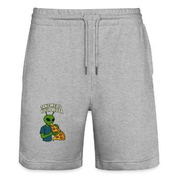 Alien Pizza T-Shirt Design with Slogan  - Stanley/Stella Trainer Unisex Organic Jogging Shorts - heather grey - Front - Nik (191cm) & Marisol (170cm)