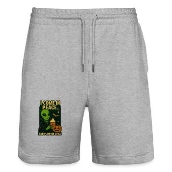 T-shirt Alien Pumpkin Spice – Je viens en paix... - Short de jogging bio TRAINER Stanley/Stella unisexe - gris chiné - Devant - Nik (191cm) & Marisol (170cm)