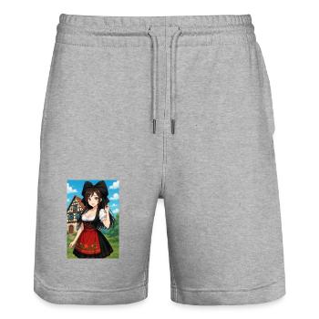 Fille Alsacienne en costume traditionnel Alsace - Short de jogging bio TRAINER Stanley/Stella unisexe - gris chiné - Devant - Nik (191cm) & Marisol (170cm)