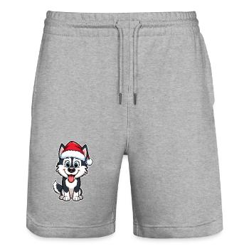 Husky mit Weihnachtsmütze - Stanley/Stella Unisex Bio Joggingshorts Trainer  - Grau meliert - Vorne - Nik (191cm) & Marisol (170cm)