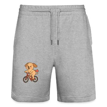 Verspielter Hund auf Fahrrad - Stanley/Stella Unisex Bio Joggingshorts Trainer  - Grau meliert - Vorne - Nik (191cm) & Marisol (170cm)