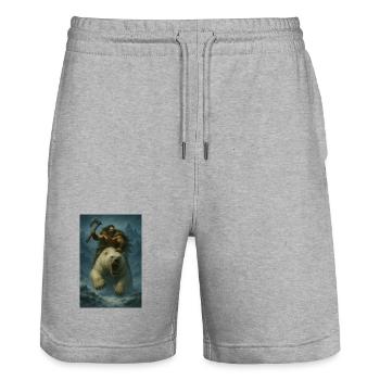 Wikingerkrieger auf Eisbär – Fa-Illustration - Stanley/Stella Unisex Bio Joggingshorts Trainer  - Grau meliert - Vorne - Nik (191cm) & Marisol (170cm)