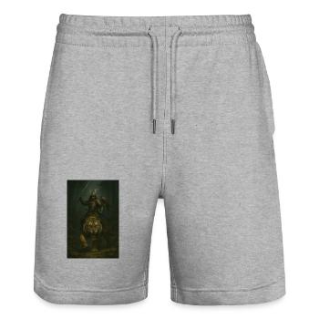 Samurai and Tiger Warrior – Epic Art - Stanley/Stella Trainer Unisex Organic Jogging Shorts - heather grey - Front - Nik (191cm) & Marisol (170cm)