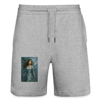 Celestial Goddess – Light and White Birds - Stanley/Stella Trainer Unisex Organic Jogging Shorts - heather grey - Front - Nik (191cm) & Marisol (170cm)