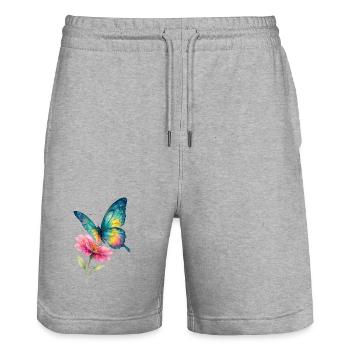 Bunter Schmetterling und Blüte - Stanley/Stella Unisex Bio Joggingshorts Trainer  - Grau meliert - Vorne - Nik (191cm) & Marisol (170cm)