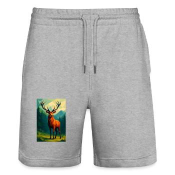 Polynature Hirsch - Stanley/Stella Unisex Bio Joggingshorts Trainer  - Grau meliert - Vorne - Nik (191cm) & Marisol (170cm)