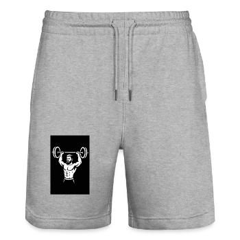 Powerful Dumbbell Illustration - Stanley/Stella Trainer Unisex Organic Jogging Shorts - heather grey - Front - Nik (191cm) & Marisol (170cm)