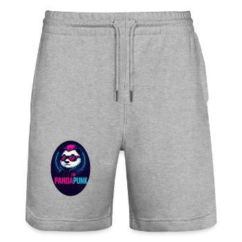 PandaPunk Neon Cyber Panda - Stanley/Stella Unisex Bio Joggingshorts Trainer  - Grau meliert - Vorne - Nik (191cm) & Marisol (170cm)
