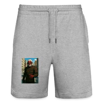 Masque cramoisi dans les rues de la ville - Short de jogging bio TRAINER Stanley/Stella unisexe - gris chiné - Devant - Nik (191cm) & Marisol (170cm)