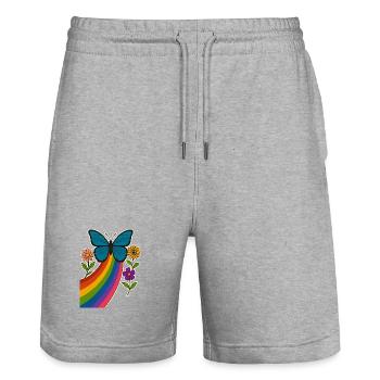 Papillon arc-en-ciel - Short de jogging bio TRAINER Stanley/Stella unisexe - gris chiné - Devant - Nik (191cm) & Marisol (170cm)