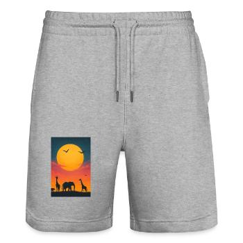Savannahs Sunset - Stanley/Stella Trainer Unisex Organic Jogging Shorts - heather grey - Front - Nik (191cm) & Marisol (170cm)