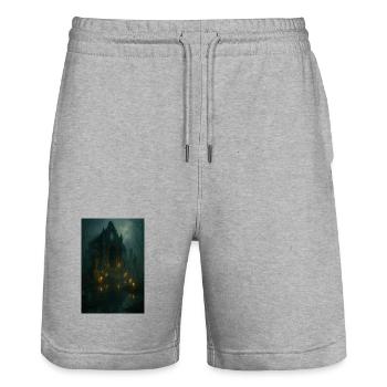 Gothic ruin by moonlight - Stanley/Stella Trainer Unisex Organic Jogging Shorts - heather grey - Front - Nik (191cm) & Marisol (170cm)