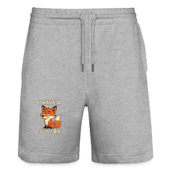 Clever Fox Cartoon, Sly Fox – Funny Cheeky - Stanley/Stella Trainer Unisex Organic Jogging Shorts - heather grey - Front - Nik (191cm) & Marisol (170cm)
