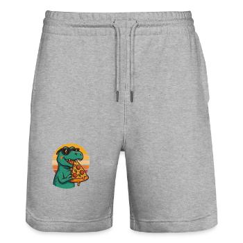 Pizza Saurus Retro - Stanley/Stella Unisex Bio Joggingshorts Trainer  - Grau meliert - Vorne - Nik (191cm) & Marisol (170cm)