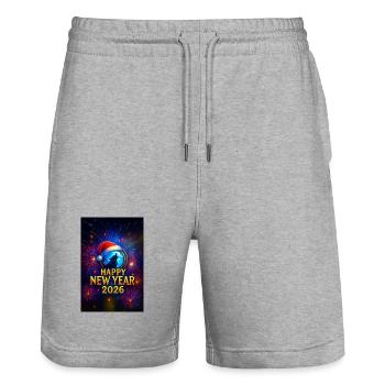 Winter Wolf New Year 2026 - Stanley/Stella Trainer Unisex Organic Jogging Shorts - heather grey - Front - Nik (191cm) & Marisol (170cm)