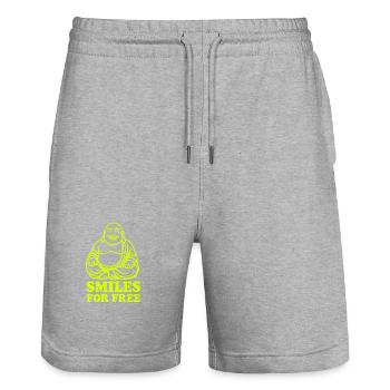 Neon Laughing Buddha on Black - Stanley/Stella Trainer Unisex Organic Jogging Shorts - heather grey - Front - Nik (191cm) & Marisol (170cm)