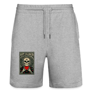 la_mort_vous_va_si_bien - Stanley/Stella Trainer Unisex Organic Jogging Shorts - heather grey - Front - Nik (191cm) & Marisol (170cm)