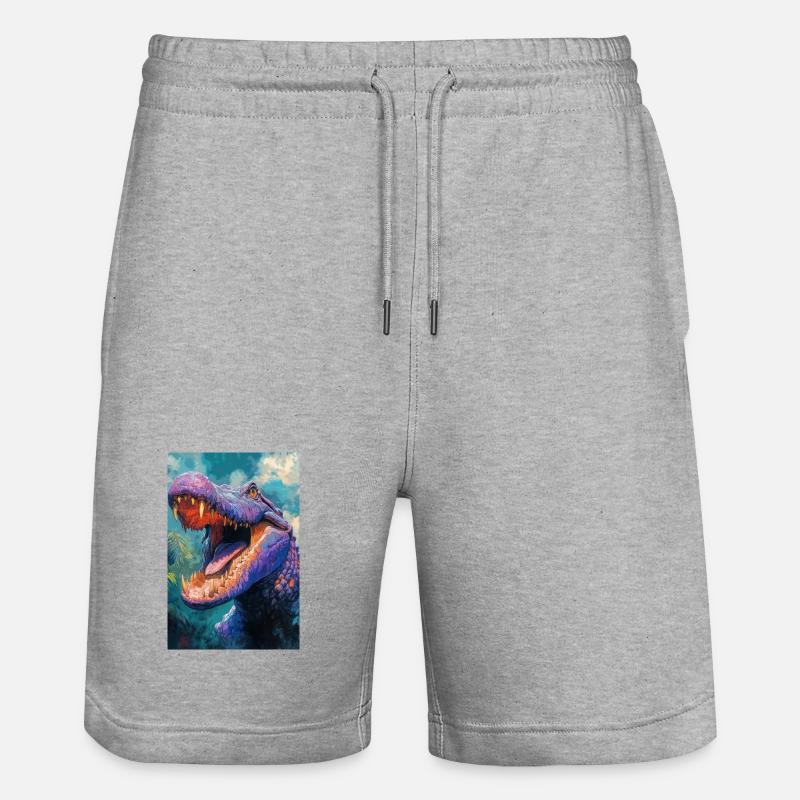 Illustration eines Krokodils - Stanley/Stella Unisex Bio Joggingshorts Trainer  - Grau meliert