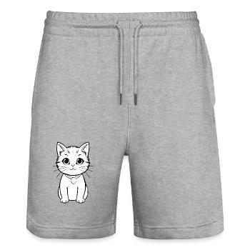 Katze Kätzchen Katzenshirt Katzen T-shirt Geschenk - Stanley/Stella Unisex Bio Joggingshorts Trainer  - Grau meliert - Vorne - Nik (191cm) & Marisol (170cm)
