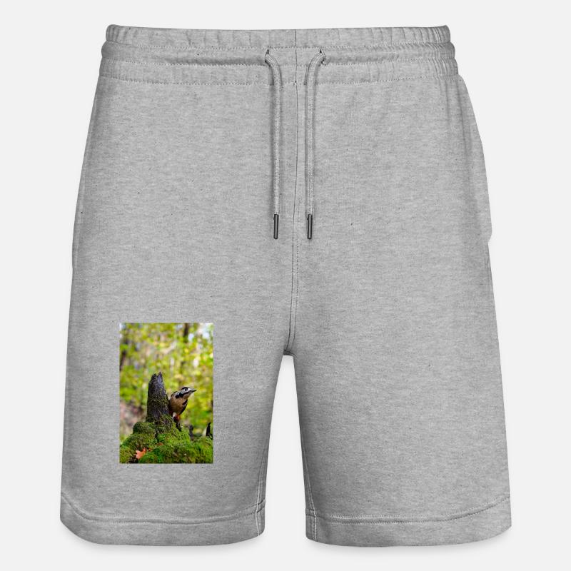 Waldspecht auf moosigem Baumstumpf - Stanley/Stella Unisex Bio Joggingshorts Trainer  - Grau meliert