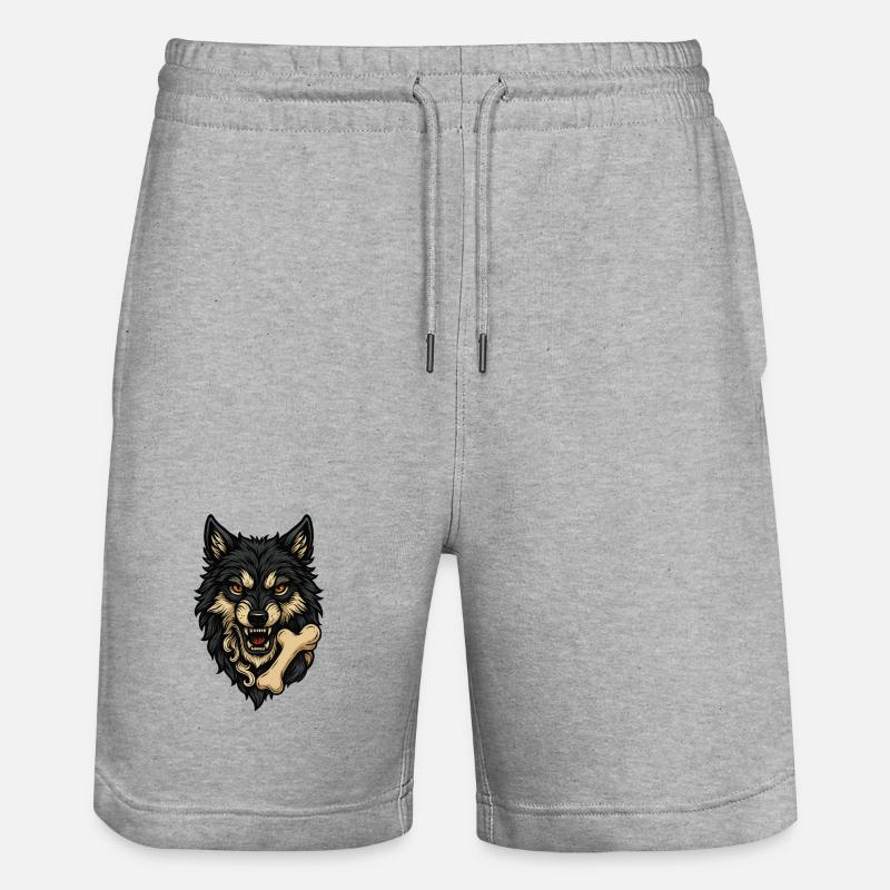 Wolf Attack: Wolf's Head with Bone - Stanley/Stella Trainer Unisex Organic Jogging Shorts - heather grey