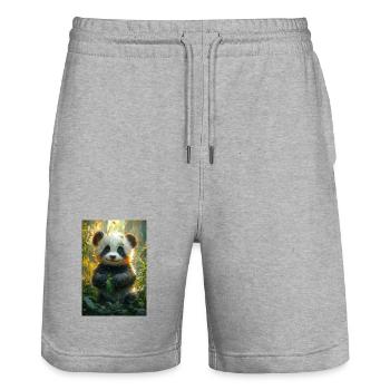 Illustration eines Pandas - Stanley/Stella Unisex Bio Joggingshorts Trainer  - Grau meliert - Vorne - Nik (191cm) & Marisol (170cm)
