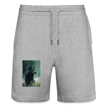 Illustration of a wolf - Stanley/Stella Trainer Unisex Organic Jogging Shorts - heather grey - Front - Nik (191cm) & Marisol (170cm)