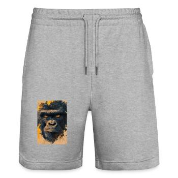 Illustration eines Gorillas - Stanley/Stella Unisex Bio Joggingshorts Trainer  - Grau meliert - Vorne - Nik (191cm) & Marisol (170cm)
